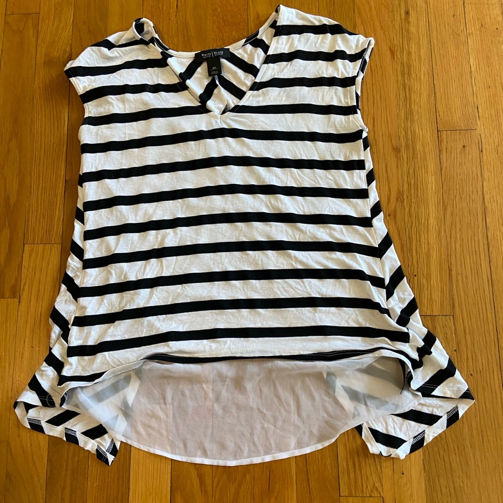 White House Black Market Asymmetrical Black and White Tee